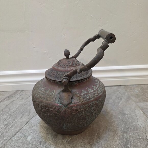 Antique Middle Eastern Persian Qajar Handmade Tin Cooper Kettle Coffee Tea Pot - Picture 6 of 11